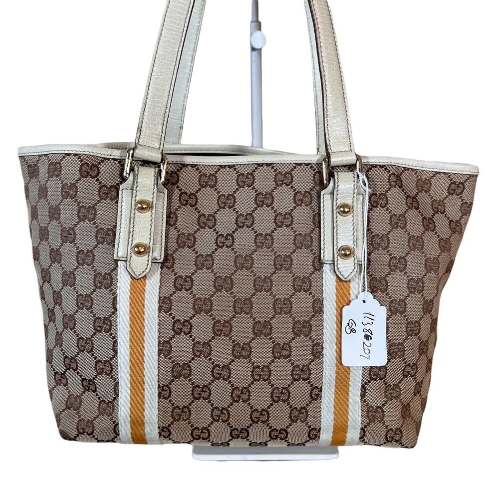 Authentic Gucci Shoulder Bag Brown Canvas Used GG Handbag Vintage